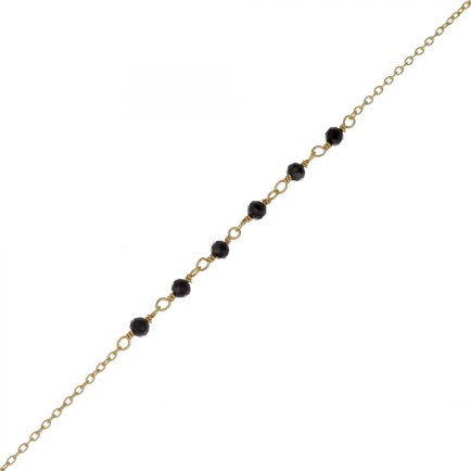 FF - bracelet 3mm 5 black agate beaded gold plated