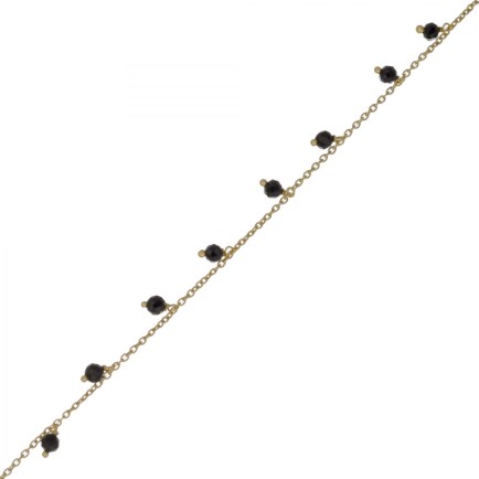 FF - bracelet 3mm 8 pendants black agate beads gold plated