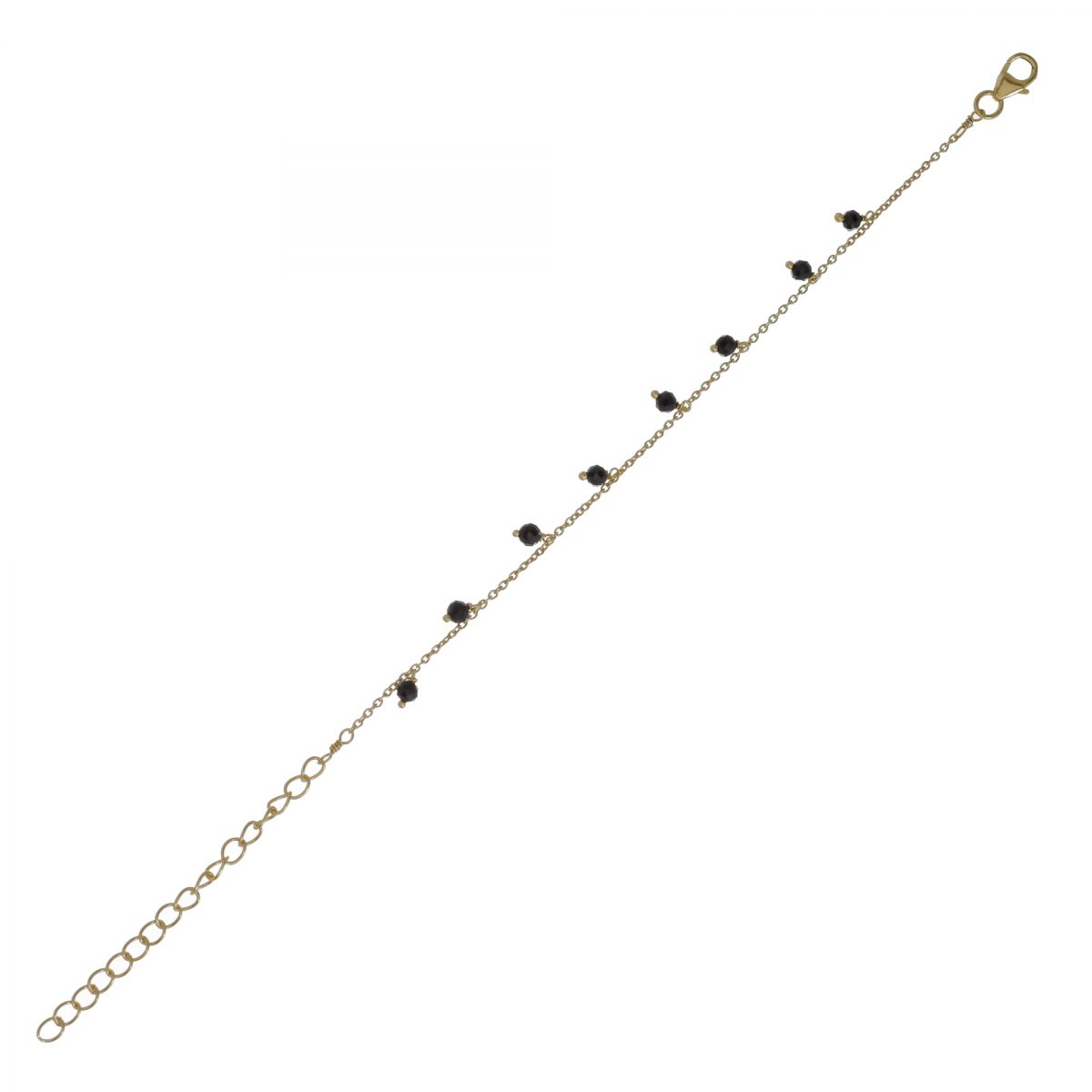 ff bracelet 3mm 8 pendants black agate beads gold plated