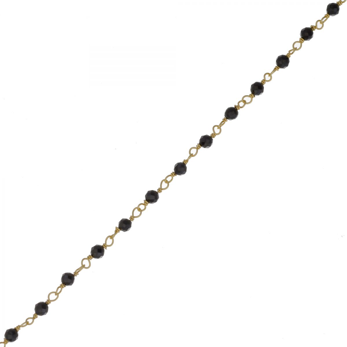 f bracelet 3mm black agate beaded gold plated