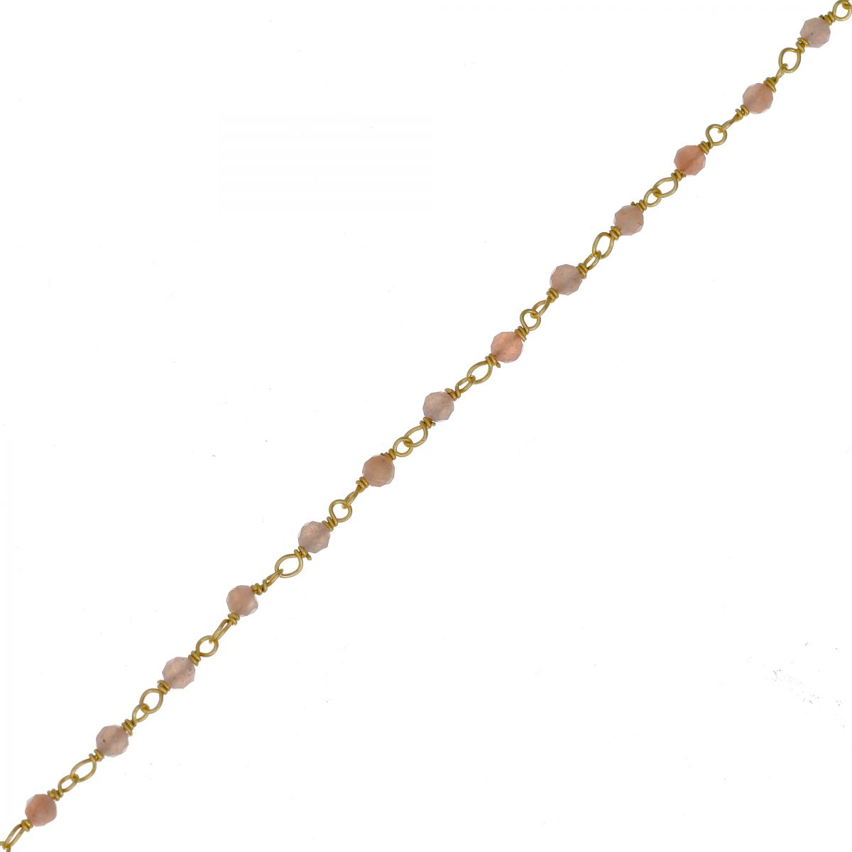 ff bracelet 3mm peach moonstone beaded gold plated