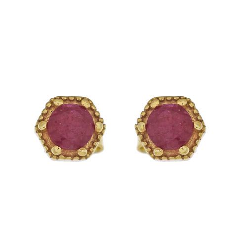 ff earring 4mm ruby hexagon stud gold plated