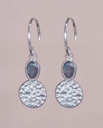 F - Earring Aline hanging oval labradorite vertical coin