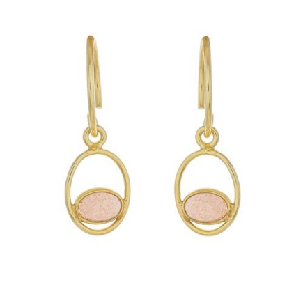 FF - earring geo oval with peach moonstone gold plated