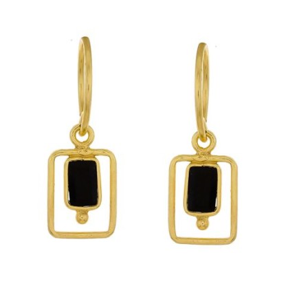 F- earring geo rectangle + ball with black agate gold plated