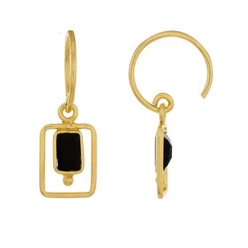 f earring geo rectangle ball with black agate gold plated