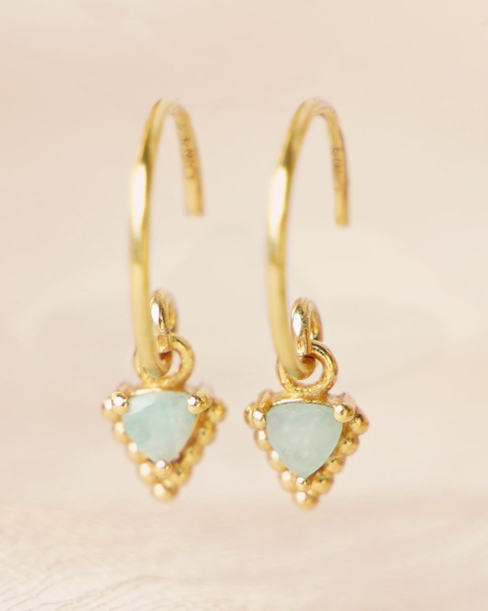 f earring hanging amazonite 3mm triangle dots gold pl