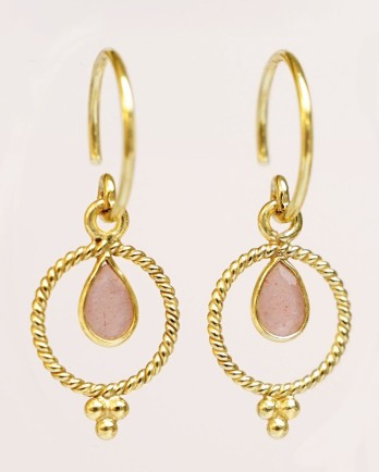 FF-Earring hanging peach moonstone etnic circle and three d