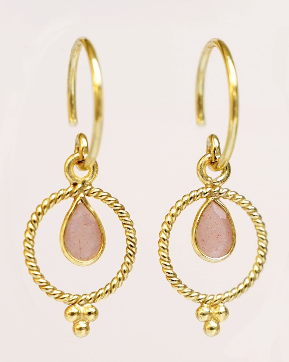 f earring hanging peach moonstone etnic circle and three d