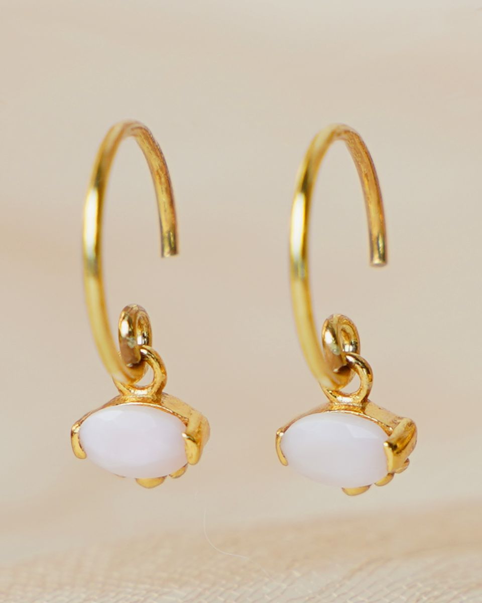 f earring hanging pink opal 3x5mm oval dots gold pl