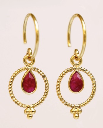 FF-Earring hanging ruby etnic circle and three dots  pl