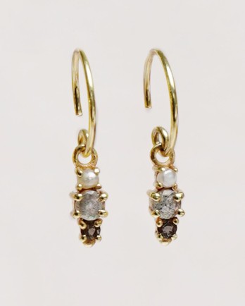 FF - Earring pearl/labra./smokey q. moon gold plated