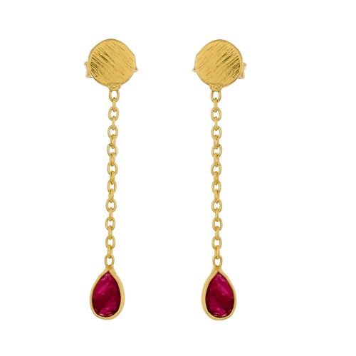 f earring ruby swinging drop gold plated