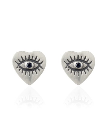 F - Earring stud sapphire in small heart with eye