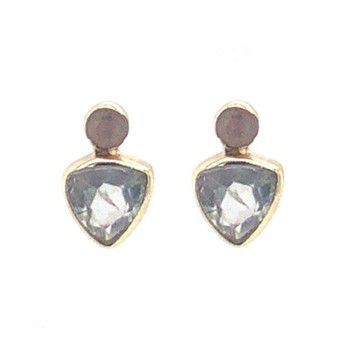 ff earring stud triangle2mm peach moonst gold pl