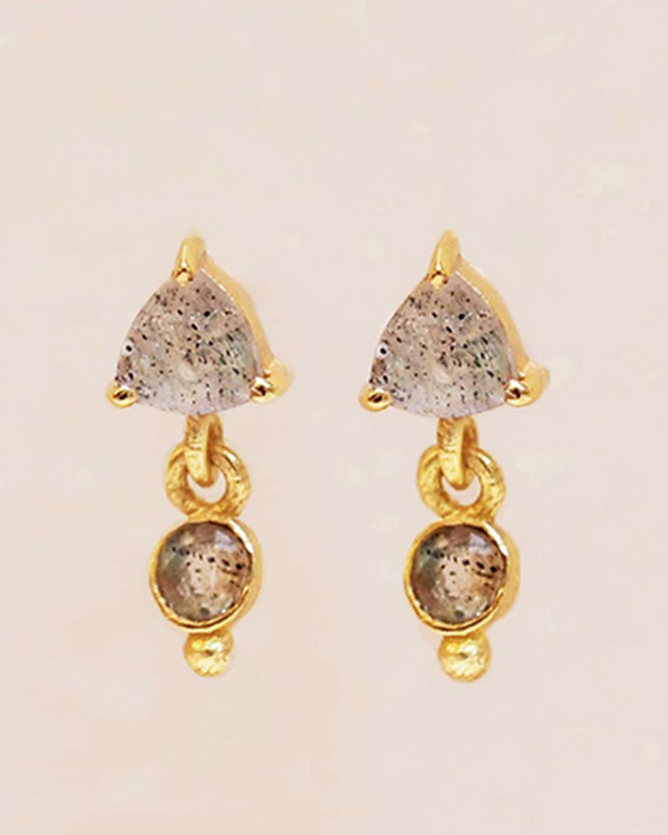 f earring stud triangle with pendant labradorite gold pl