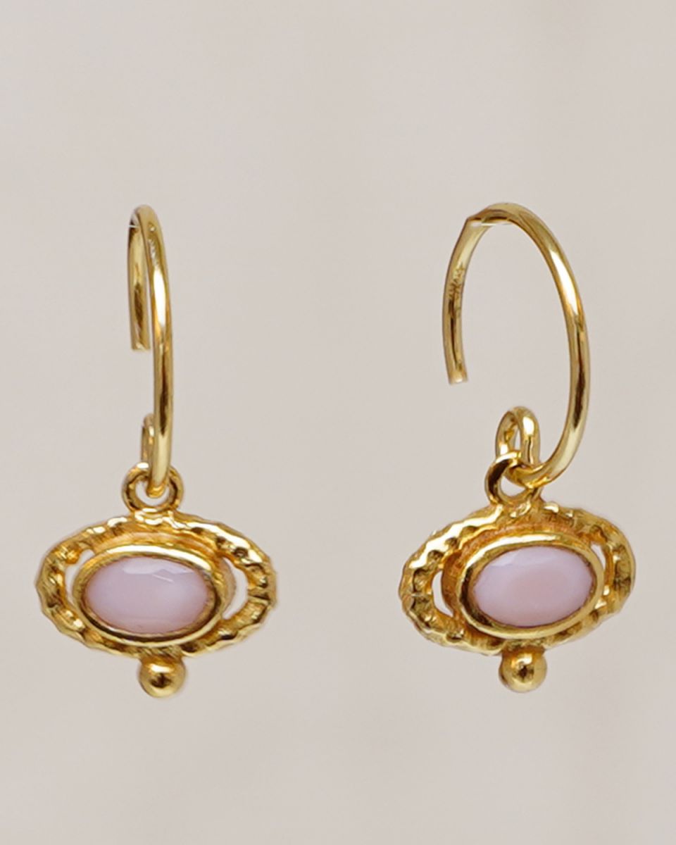 ffearrings pendant hammered oval with pink opal gldpltd