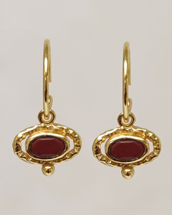 FF-Earrings pendant hammered oval with red jasper gld.pltd.