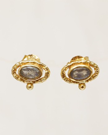 F-Earrings stud hammered oval with labradorite gld.pltd.