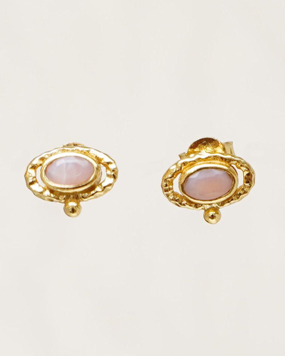 ff earrings stud hammered oval with pink opal gldpltd