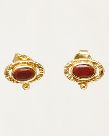 F-Earrings stud hammered oval with red jasper gld.pltd.