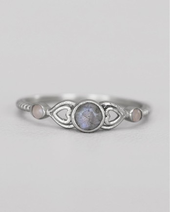 F - Ring Adorle size 54 labradorite+peach mst. hearts