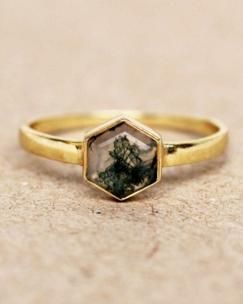 FF - ring size 52 moss agate hexagon gold plated