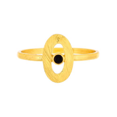 f ring size 54 scratched oval and black zirkonia gold plate