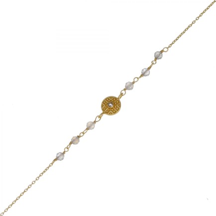 GG - bracelet labradorite beads with labyrinth coin gold pl.