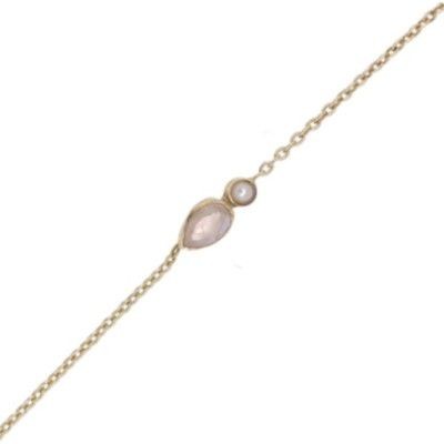 GG - bracelet moonst.drop and 2mm pearl gold plated