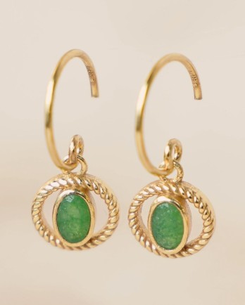 G - Earring hanging green jade round eyes g. pl