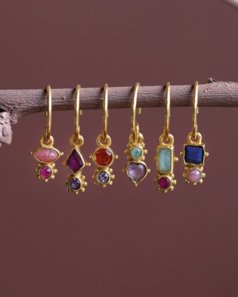 G - Earring hanging Guarani stone 3x3mm heart