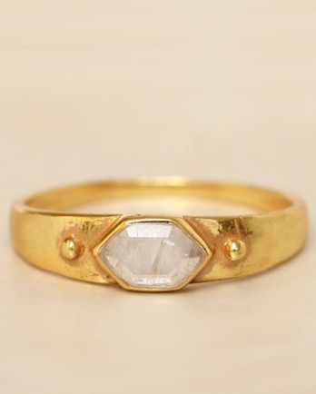 GG - ring size 54 diamond dot white moonstone gold plated