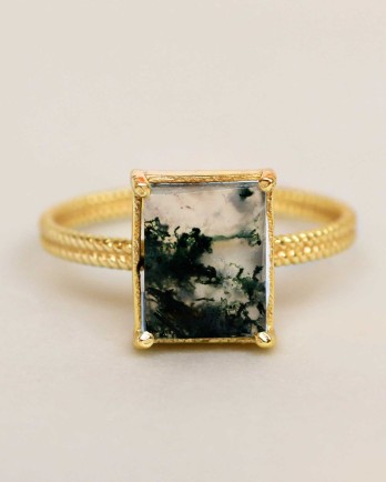 GG - ring size 54 moss agate big square gold plated