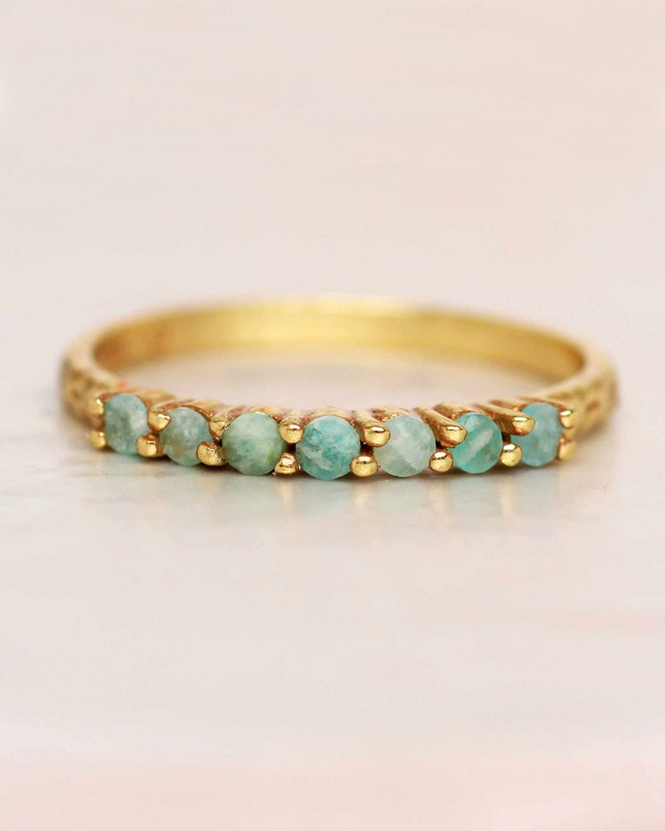 g ring size 56 amazonite 6 stones 2mm hammered gold plated