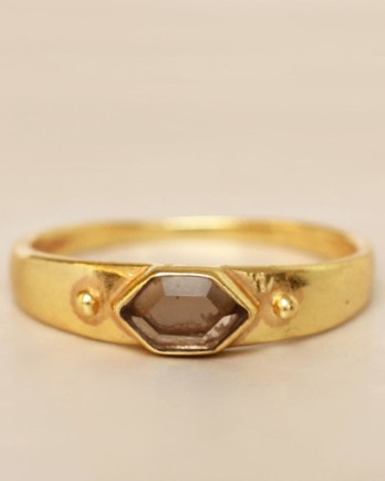 GG - ring size 56 diamond dot smokey quartz gold plated