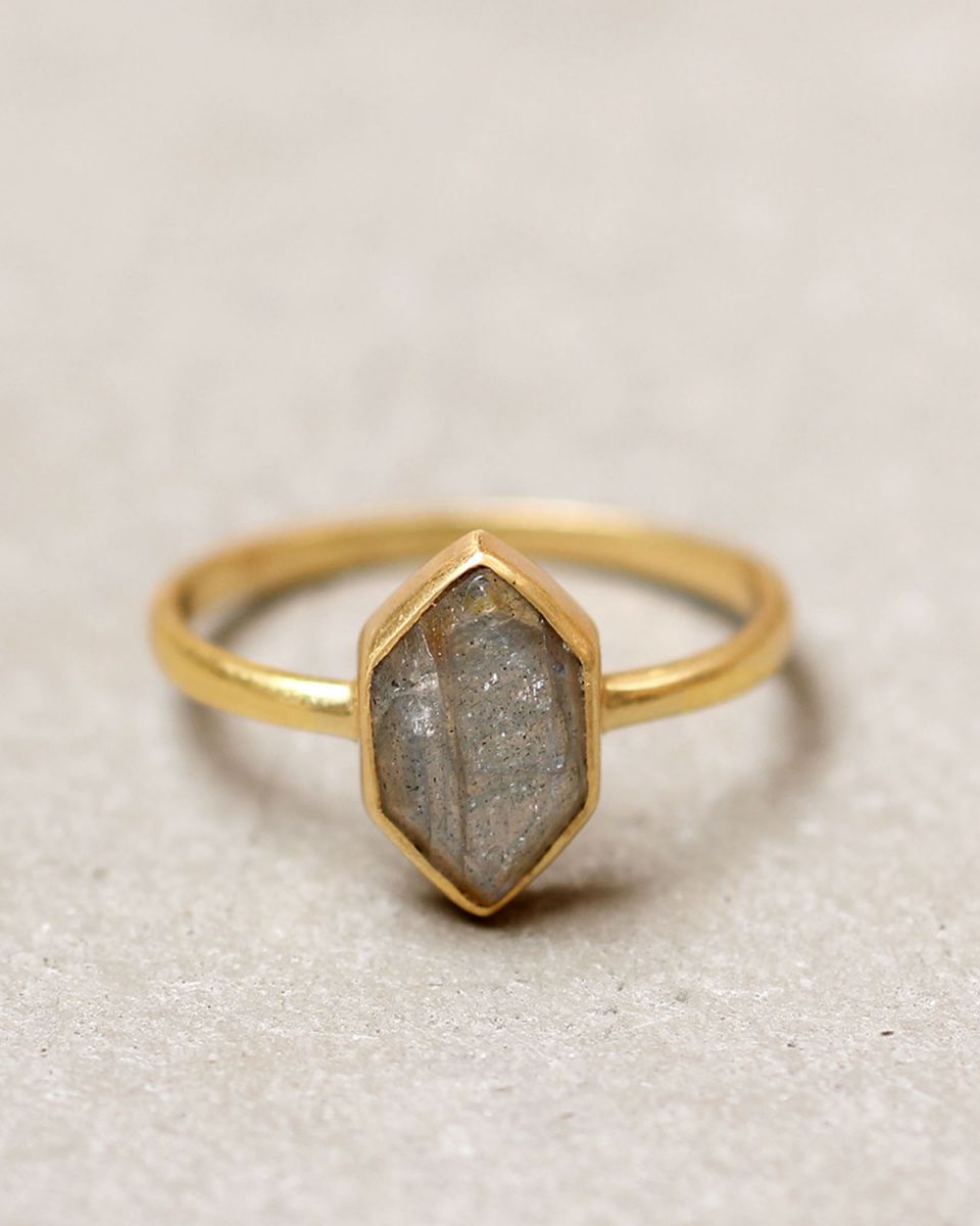 g ring size 56 fancy diamant labradorite gold plated
