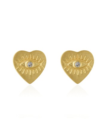 GG - Earring stud white topaz in small heart with eye g.pl