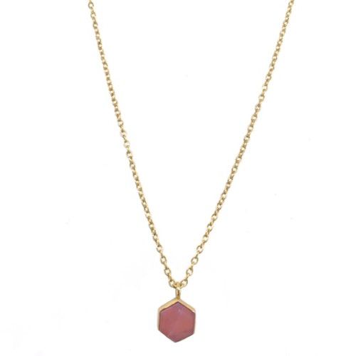 hh collier 6mm pink opal hexagon gold plated