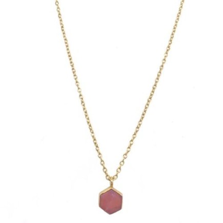 HH - collier 6mm pink opal hexagon gold plated