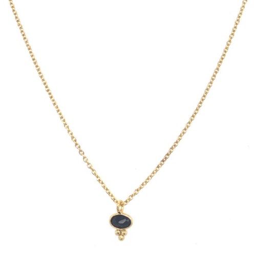 hcollier black agate oval with 3 ball gold plated