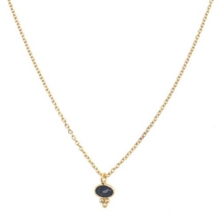 H-collier black agate oval with 3 ball gold plated