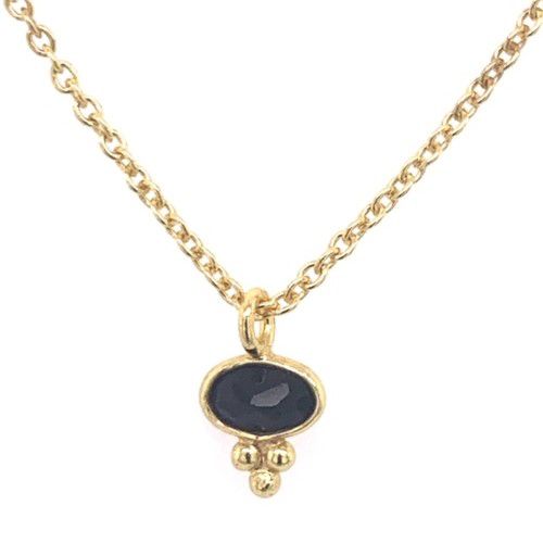 hcollier black agate oval with 3 ball gold plated