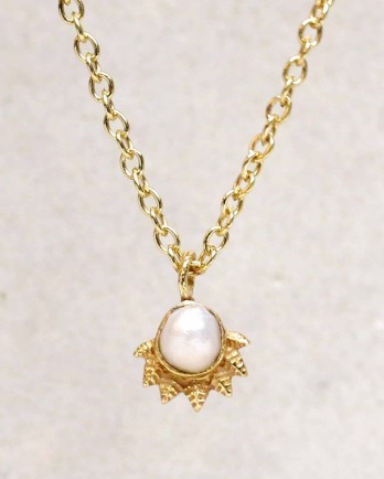 H-collier white pearl dot with crown gold plated - 55cm