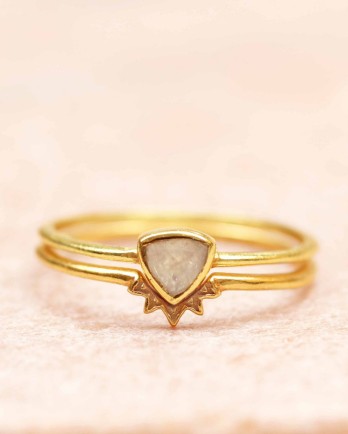H- ring size 50 triangle moonstone set of 2 gold plated