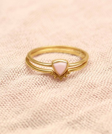 H- ring size 50 triangle pink opal set of 2 gold plated