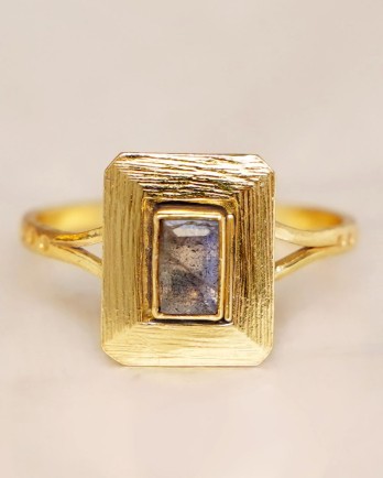 HH - Ring size 52 labradorite big rectangle double band gold