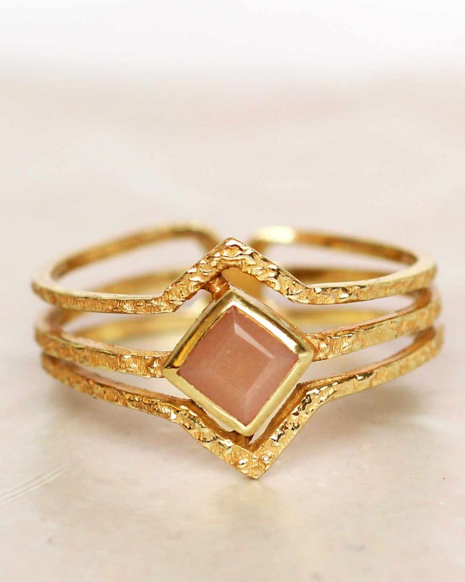 h ring size 52 peach moonstone diamond three bands gold pla