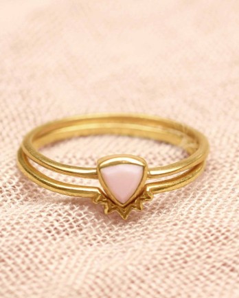 H- ring size 54 triangle pink opal set of 2 gold plated