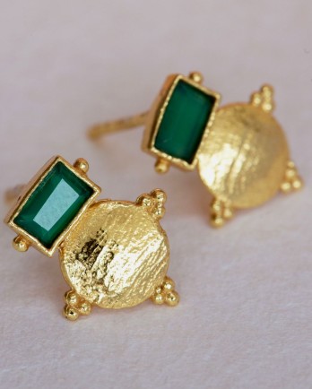 HH - Earring Aline stud rectangle green agate coin g.pl.